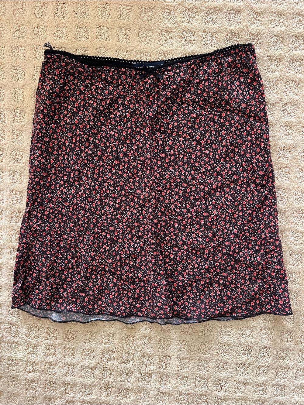 Women's Black Floral Slip Skirt with Pink Accent